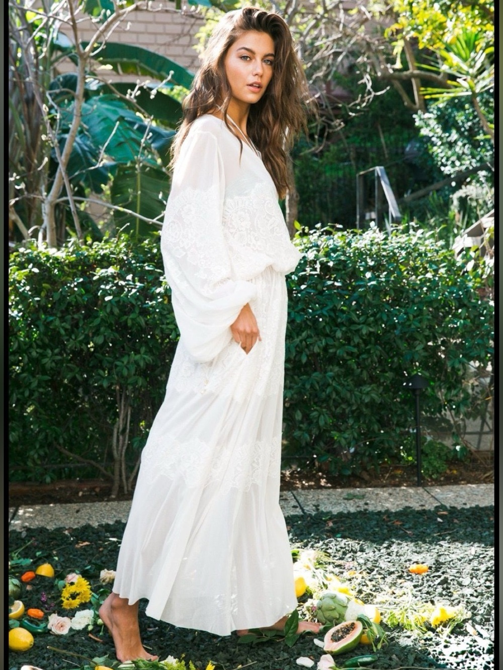 HAH Hot As Hell Royal HAHness Sheer Lace Maxi Dress Eggshell XS/S